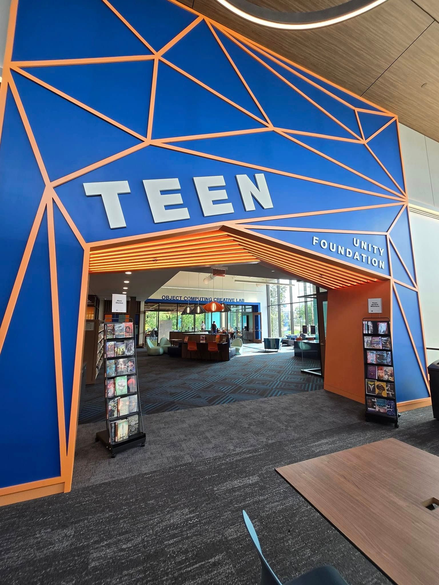 Students at work in the Teen Creative Lab at the Clark Family Branch library.